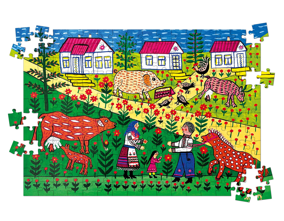 The Sun is Low, the Tractor is Near by Maria Prymachenko