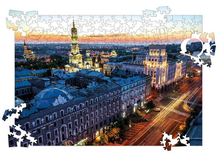 "Dormition Cathedral and Kharkiv Downtown" wooden shaped puzzle