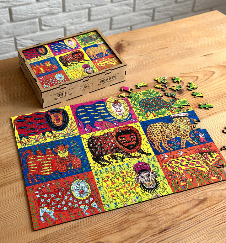 "Beasts by Prymachenko" wooden shaped puzzle