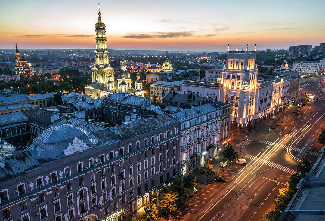 Dormition Cathedral and Kharkiv Downtown