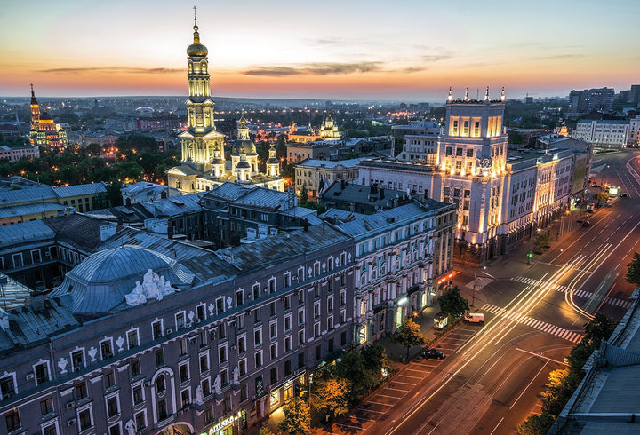 Dormition Cathedral and Kharkiv Downtown